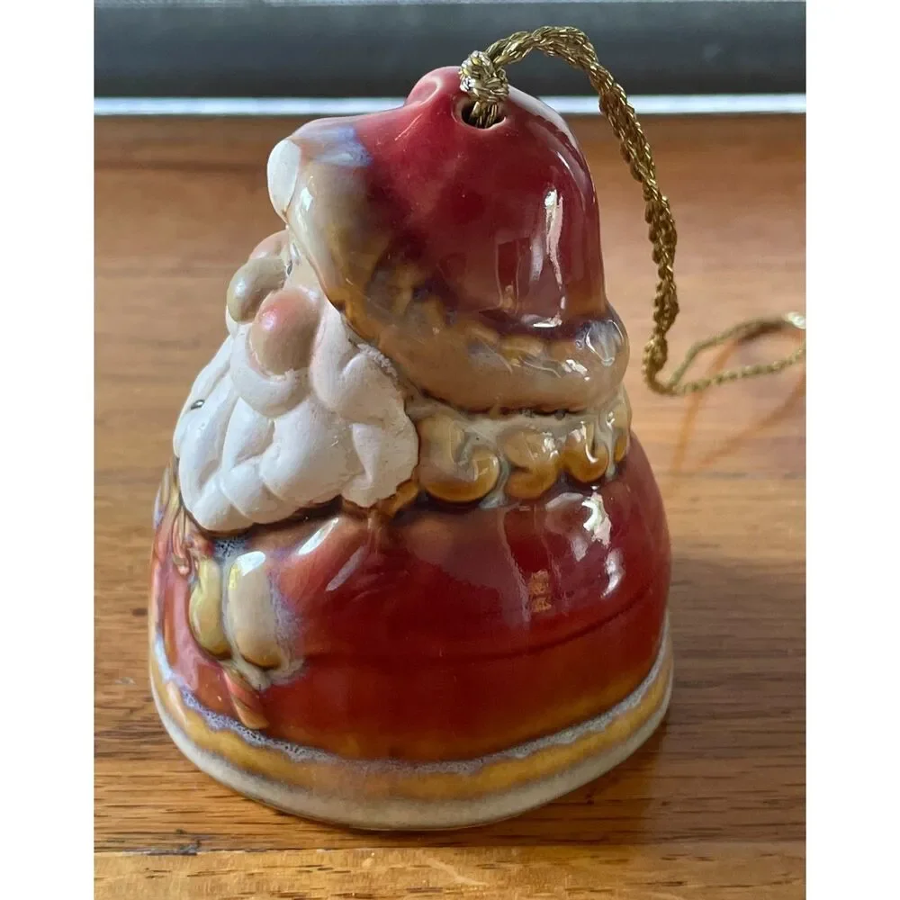 Vintage Ceramic Santa Claus Bell Ornament Boot Clapper Christmas Decor